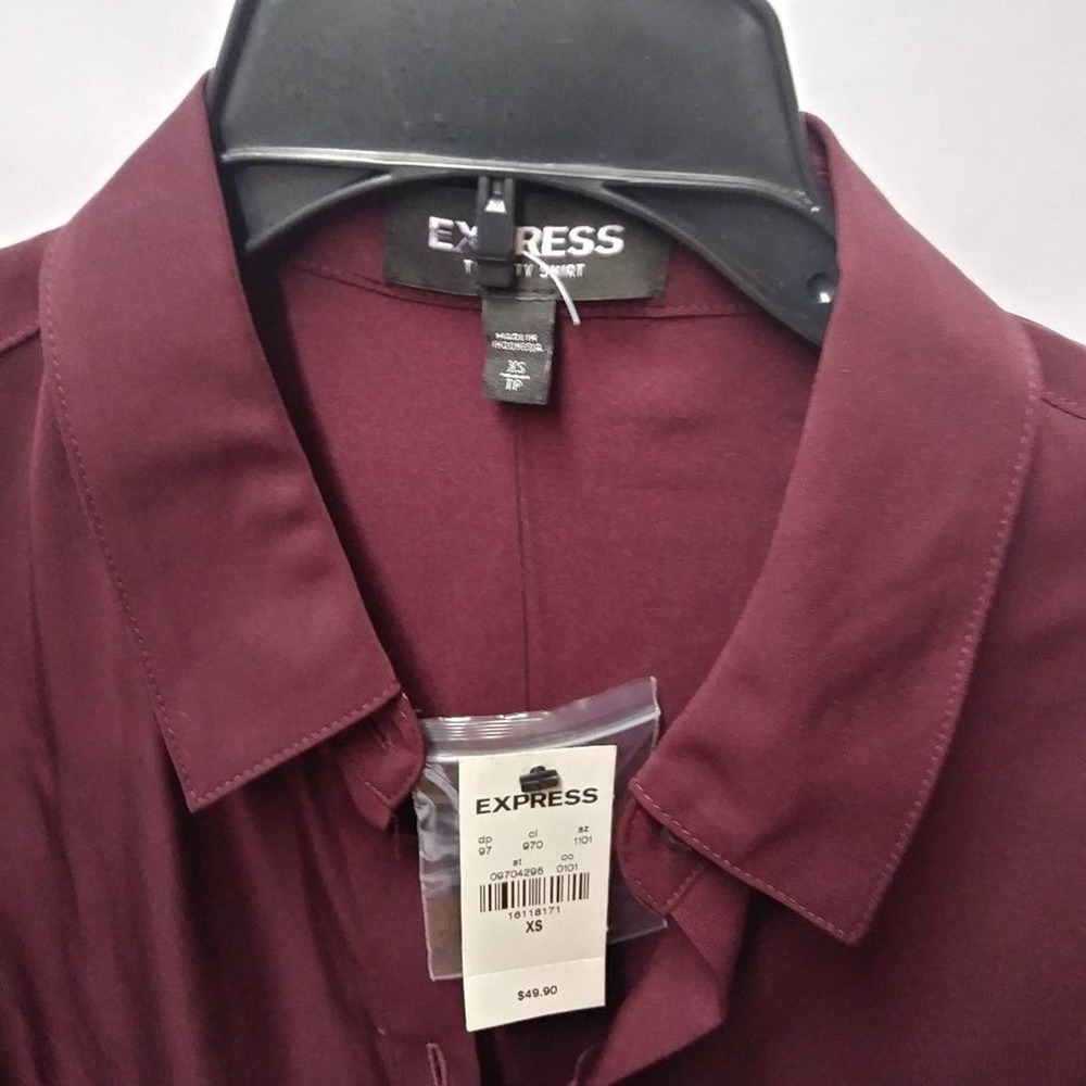 Express Button Down Burgundy SZ XS - Picture 6 of 7